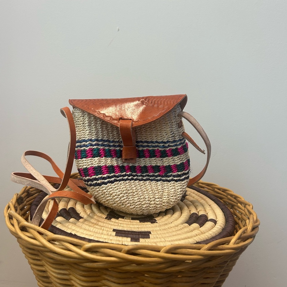 African Stylish Tan and Pink Woven Crossbody Bag